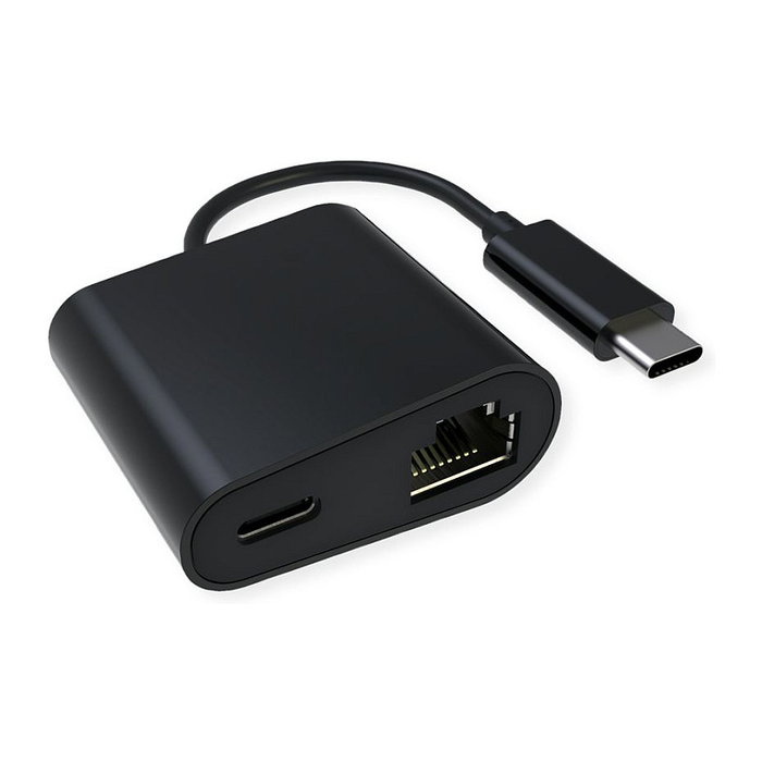 VALUE 12.99.1118 Adaptador USB-C a Ethernet Gigabit con Puerto PD de 100W, USB 3.2 Gen 2, Negro, para PC y Laptop