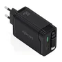 Aisens Cargador GaN 65W con Cable Retráctil USB-C y 3 Puertos, Negro