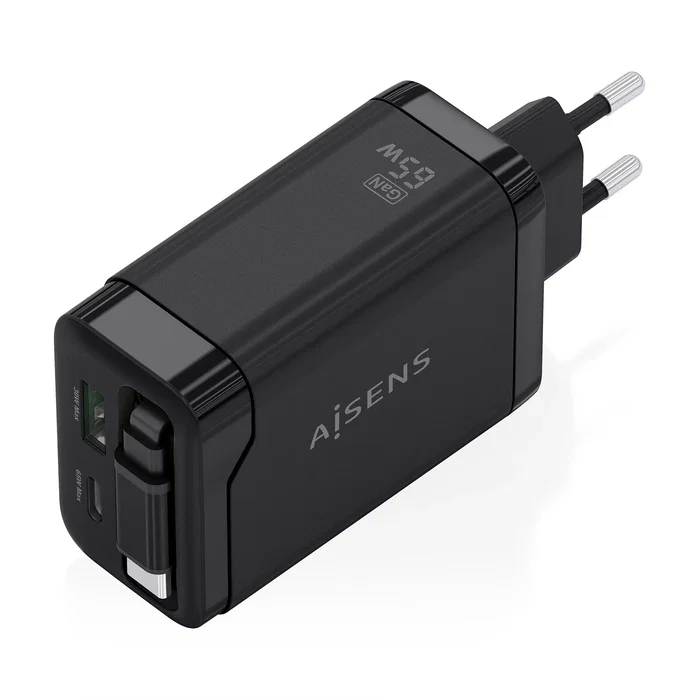 Aisens Cargador GaN 65W con Cable Retráctil USB-C y 3 Puertos Aisens Cargador GaN 65W con Cable Retráctil USB-C y 3 Puertos