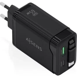 Aisens ASCH-65W3P071-BK Cargador GaN 65W Negro, 2x USB-C, 1x USB-A, Carga Rápida