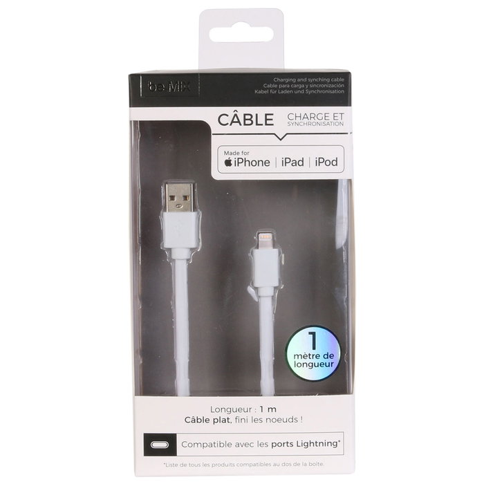 Be Mix Cable Carga y Sincronización USB Lightning a USB Plano 1m Be Mix Cable Carga y Sincronización USB Lightning a USB Plano 1m