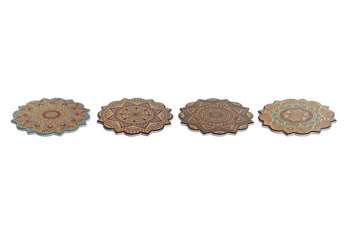 DKD Home Decor Salvamanteles Mandala Multicolor y Dorado, Pack de 4 DKD Home Decor Salvamanteles Mandala Multicolor y Dorado, Pack de 4