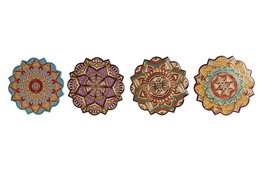 DKD Home Decor Salvamanteles Mandala Multicolor y Dorado, Pack de 4