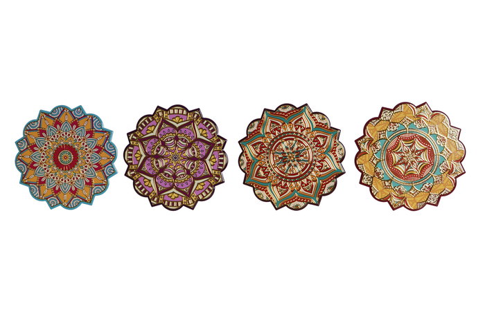 DKD Home Decor Salvamanteles Mandala Multicolor y Dorado, Pack de 4 DKD Home Decor Salvamanteles Mandala Multicolor y Dorado, Pack de 4