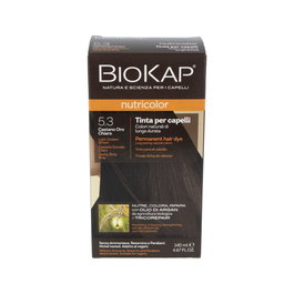 Biokap - Tinte Permanente para el Cabello, Castaño Claro Dorado, 140 ml - Cubre Canas, Fórmula con Ingredientes Vegetales y Aceite de Argán - Tinte #5.3
