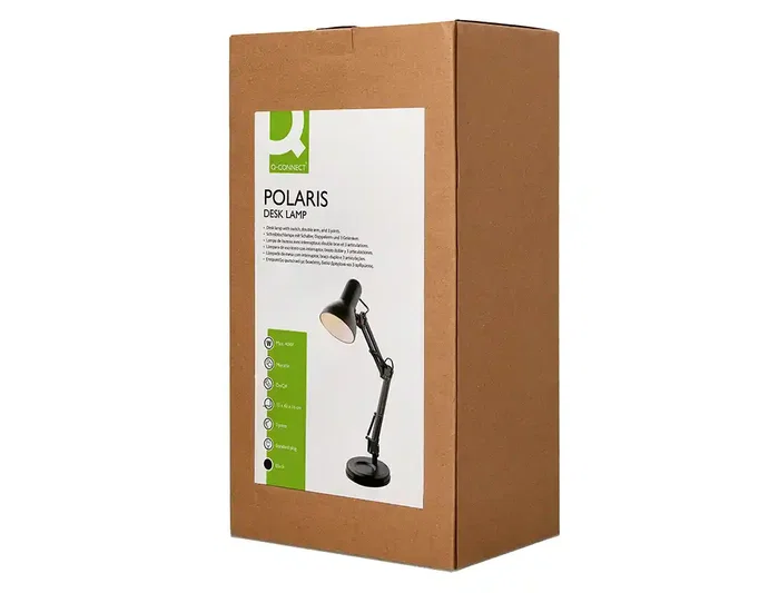 Q-Connect Polaris Lámpara de Escritorio con Brazo Doble y 3 Articulaciones, Estructura Metálica, Color Negro
