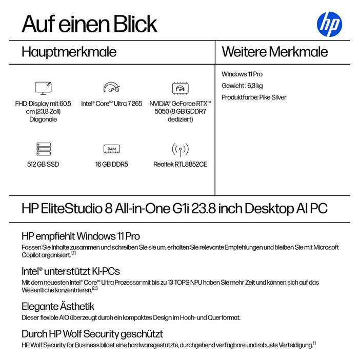 HP Elite Studio 8 AiO Intel Core Ultra 7 265 23,8" FHD 16GB 512GB SSD W11P 3J Gar (DE) HP Elite Studio 8 AiO Intel Core Ultra 7 265 23,8" FHD 16GB 512GB SSD W11P 3J Gar (DE)