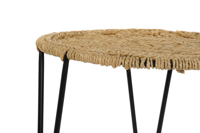 DKD Home Decor Bali 2020 Mesita Auxiliar Marron Negro Metal Cuerda 62 x 40.5 x 62 cm Set de 3