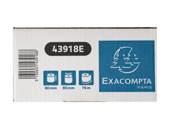 Exacompta Rollo Papel Térmico Safe Contact 80x80 mm 52 g/m² para Caja Registradora, Sin BPA/Fenol, Apto Contacto Alimentos, FSC