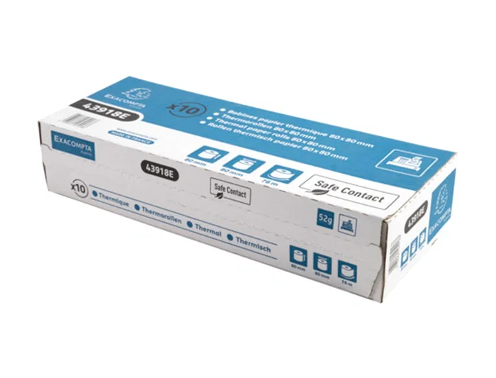Exacompta Rollo Papel Térmico Safe Contact 80x80 mm 52 g/m² para Caja Registradora, Sin BPA/Fenol, Apto Contacto Alimentos, FSC