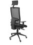 Silla de oficina Horna con mecanismo Sincro tapizada con Tela color Negro. Equipada con lumbar 1D, Brazos 1D, Cabecero Fijo y Ruedas de parqué