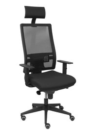 Silla de oficina Horna con mecanismo Sincro tapizada con Tela color Negro. Equipada con lumbar 1D, Brazos 1D, Cabecero Fijo y Ruedas de parqué