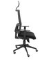 Silla de oficina Horna con mecanismo Sincro tapizada con Tela color Negro. Equipada con lumbar 1D, Brazos 1D, Cabecero Fijo y Ruedas de parqué