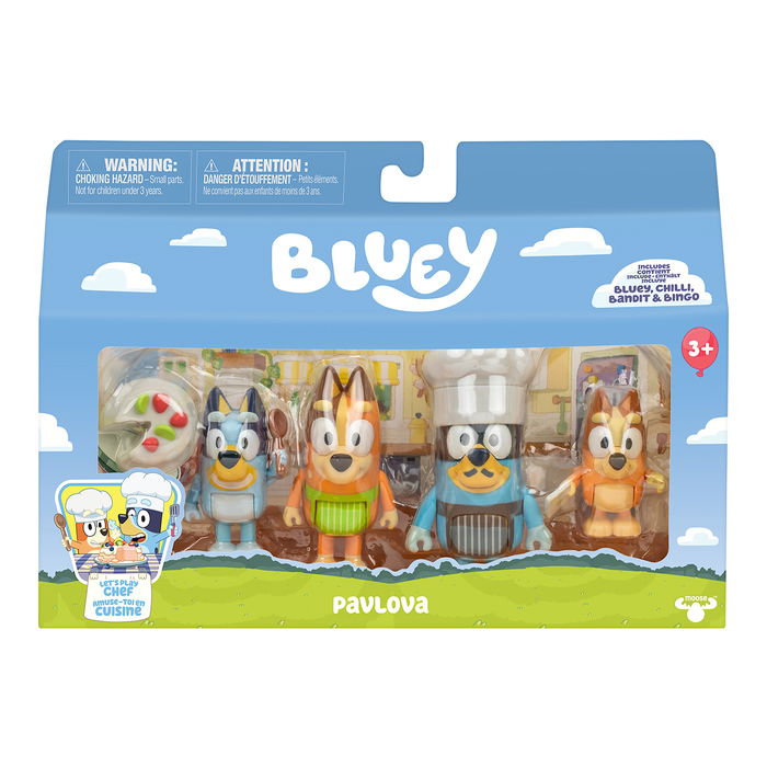 Moose Bluey Pack 4 Figuras Chef 18916 Bluey, Bingo, Bandit y Chilli Muñecos +3 Años