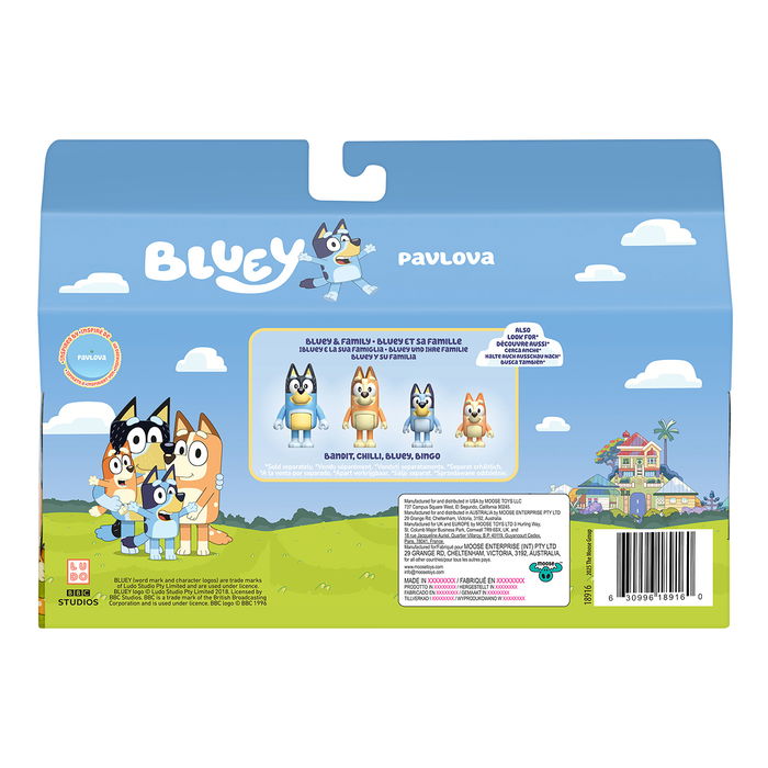 Moose Bluey Pack 4 Figuras Chef 18916 Bluey, Bingo, Bandit y Chilli Muñecos +3 Años