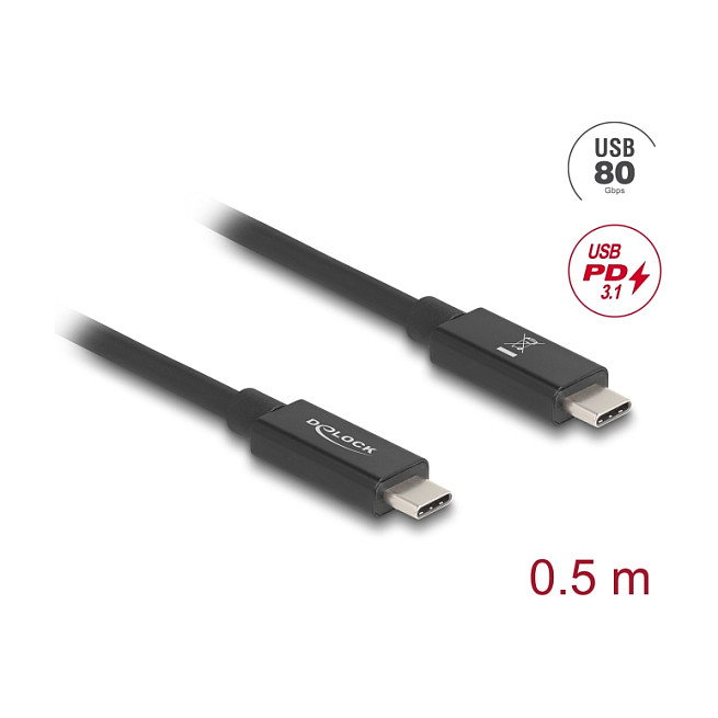 DeLOCK Cable USB Type-C a USB Type-C 80 Gbps 0,5 m Negro