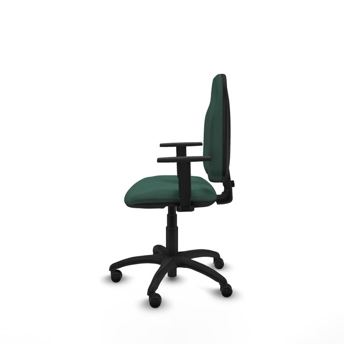 Silla de oficina Algarra con mecanismo Contacto permanente básico tapizada con Tela color Verde botella. Equipada con Base poliamida negra, Brazos 1D y Ruedas autofrenantes Silla de oficina Algarra con mecanismo Contacto permanente básico tapizada con Tela color Verde botella. Equipada con Base poliamida negra, Brazos 1D y Ruedas autofrenantes