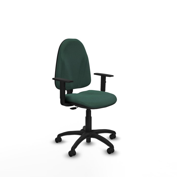 Silla de oficina Algarra con mecanismo Contacto permanente básico tapizada con Tela color Verde botella. Equipada con Base poliamida negra, Brazos 1D y Ruedas autofrenantes Silla de oficina Algarra con mecanismo Contacto permanente básico tapizada con Tela color Verde botella. Equipada con Base poliamida negra, Brazos 1D y Ruedas autofrenantes