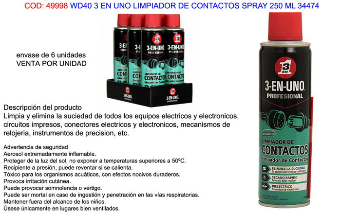 3 En 1 Limpiador de Contactos Spray 250 ml