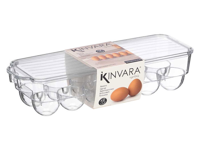 Kinvara Huevera 12 Cavidades con Tapa Alargada Transparente Plástico 32.5x7.5x11.5 cm (Set de 12)