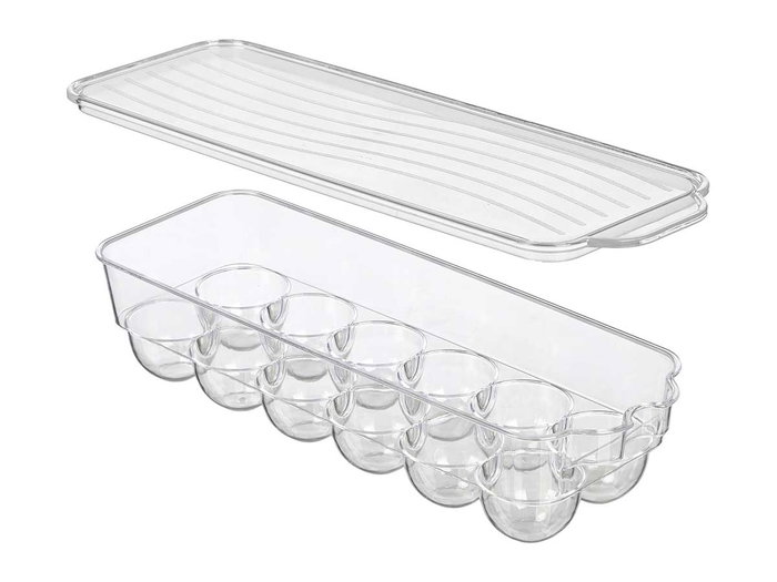 Kinvara Huevera 12 Cavidades con Tapa Alargada Transparente Plástico 32.5x7.5x11.5 cm (Set de 12)