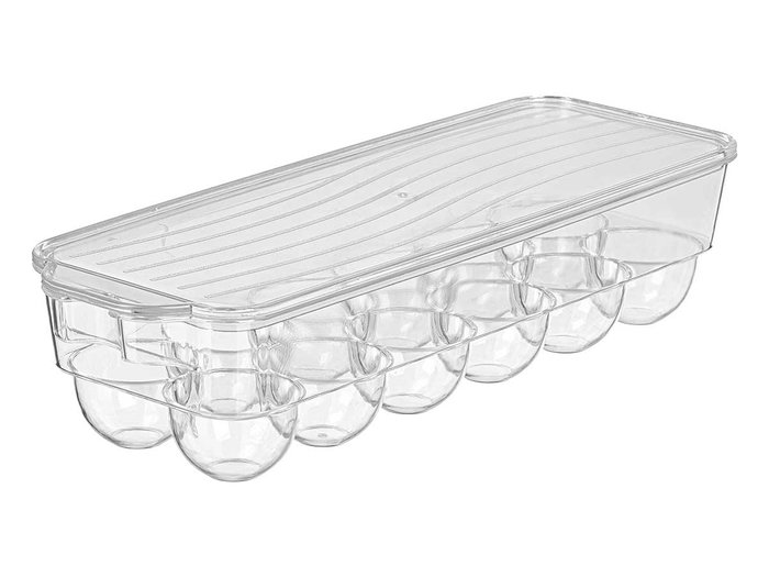 Kinvara Huevera 12 Cavidades con Tapa Alargada Transparente Plástico 32.5x7.5x11.5 cm (Set de 12)