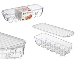 Kinvara Huevera 12 Cavidades con Tapa Alargada Transparente Plástico 32.5x7.5x11.5 cm (Set de 12)