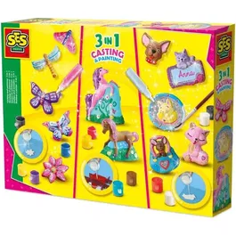 Ses Creative Kit 3 en 1 para Moldear y Pintar Yeso Animales con Pinturas y Purpurina