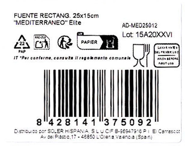 Alfares Fuente Rectangular Mediterráneo Elite 25x15cm