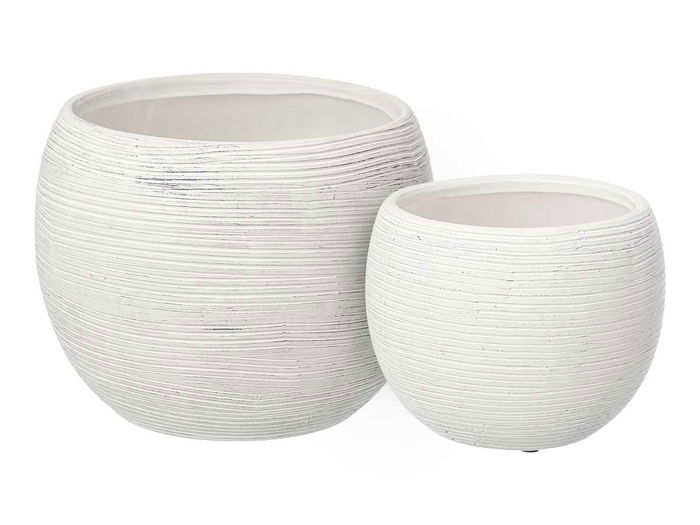 Ibergarden Set de 2 Macetas Rayadas en Blanco, Modelo de 19 cm y 25 cm, Cerámica, 24.5x24.5x20 cm y 18.5x18.5x14.5 cm (Set de 2)