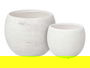 Ibergarden Set de 2 Macetas Rayadas en Blanco, Modelo de 19 cm y 25 cm, Cerámica, 24.5x24.5x20 cm y 18.5x18.5x14.5 cm (Set de 2)