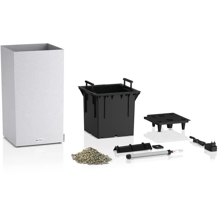 Lechuza LEC4008789136176 Macetero Canto Stone Column 30 kit LED completo blanco cuarzo