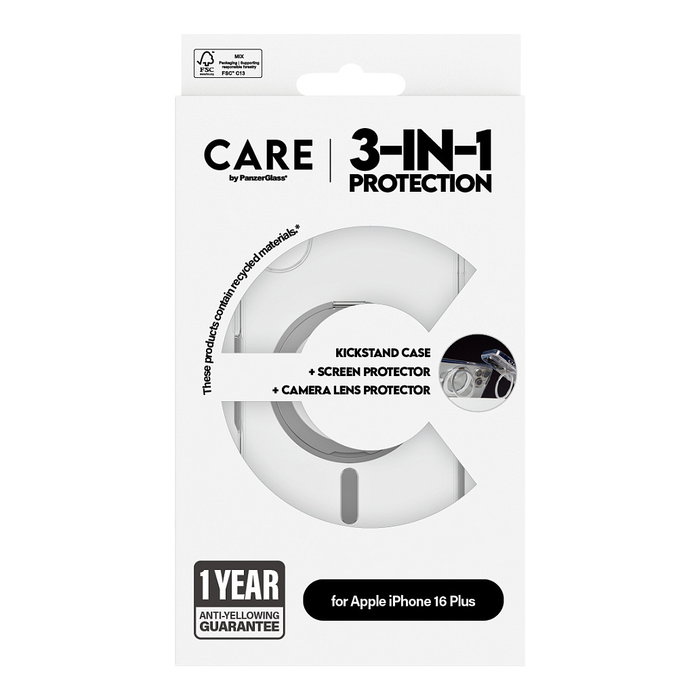 PanzerGlass CARE™ 3-in-1 Ceramic Bundle para iPhone 16 Plus