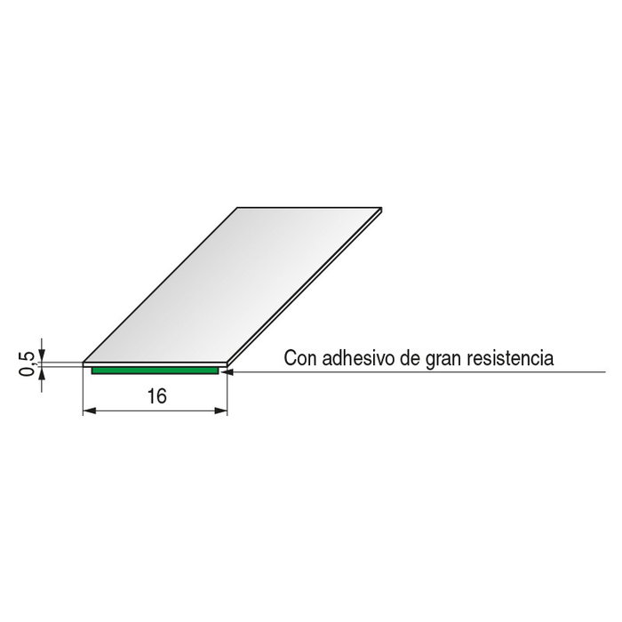 FBS Alu - Tape 0,5 Perfil Adhesivo Negro Mate, Cromo, Plata Mate Acabado Plata Mate Ancho 16mm, Grosor 0,5mm, 25M