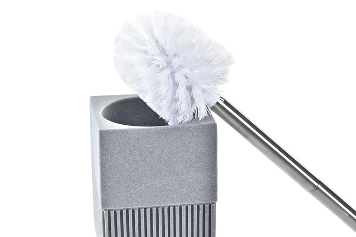 DKD Home Decor Escobillero de Resina e Inox Gris y Plateado 9,5x9,5x37 cm