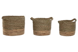 DKD Home Decor Set de 3 Cestas de Fibra Seagrass Natural 42x30x25 cm