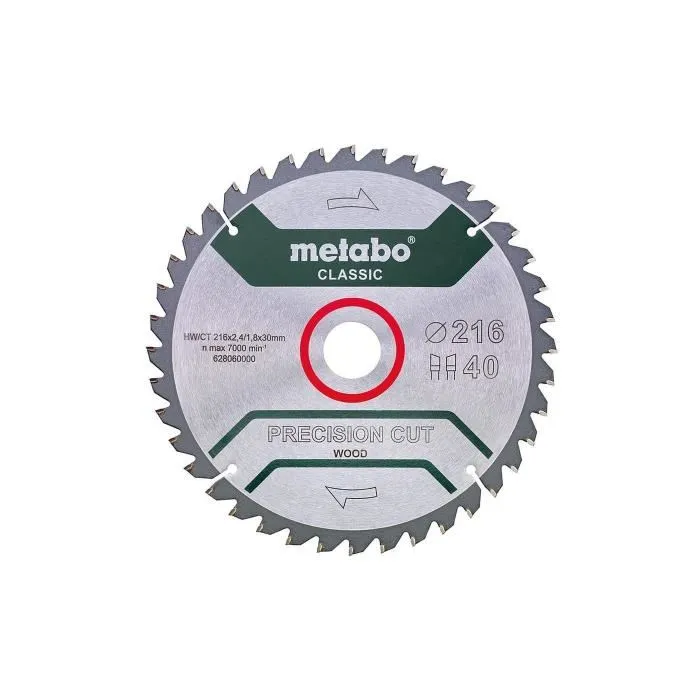 Metabo Hoja de sierra circular de corte de precisión - 216 mm - 40 dientes - Para sierras de inglete y radiales