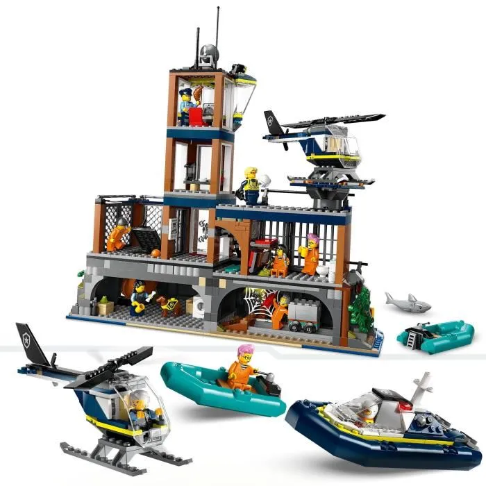 LEGO 60419 City Prisión de Policía de Aguas Profundas Juguete con Helicóptero Barco 7 Minifiguras Figura de Perro