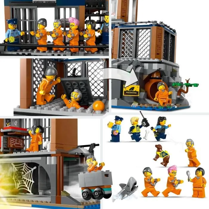 LEGO 60419 City Prisión de Policía de Aguas Profundas Juguete con Helicóptero Barco 7 Minifiguras Figura de Perro
