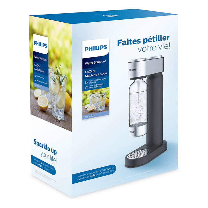 Philips GoZero ADD4902BK SodaStream Wassersprudler con Botella 1 L, Negro, Plástico, 124.5 x 239.5 x 423.5 mm
