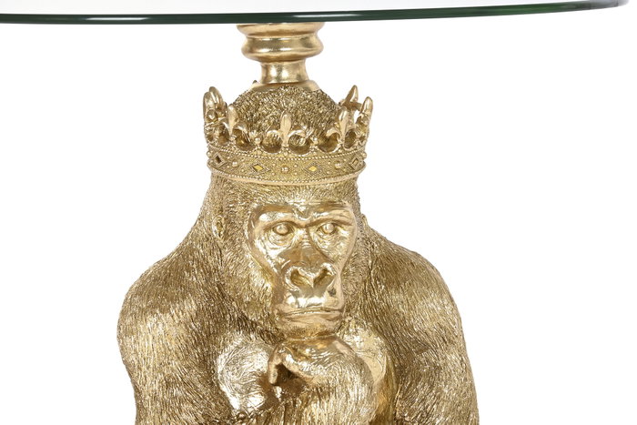 DKD Home Decor Mesita Auxiliar Gorila Resina y Cristal Dorado DKD Home Decor Mesita Auxiliar Gorila Resina y Cristal Dorado