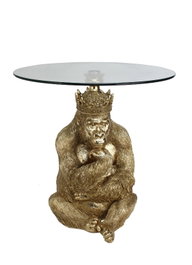 DKD Home Decor Mesita Auxiliar Gorila Resina y Cristal Dorado