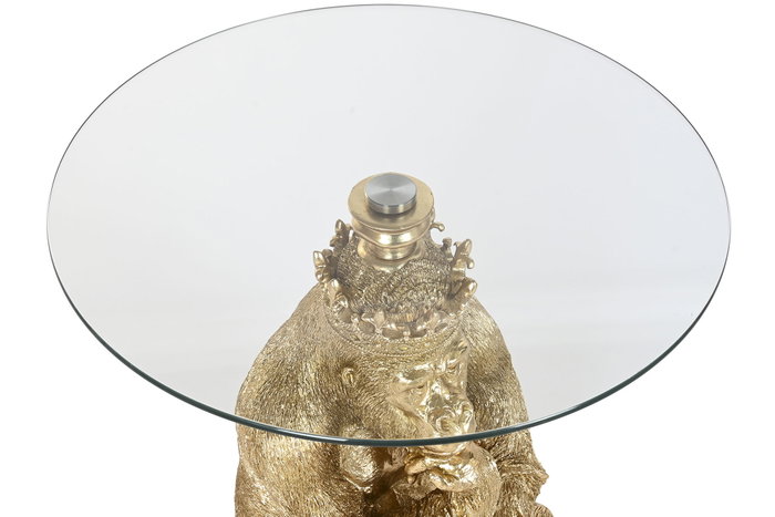 DKD Home Decor Mesita Auxiliar Gorila Resina y Cristal Dorado DKD Home Decor Mesita Auxiliar Gorila Resina y Cristal Dorado