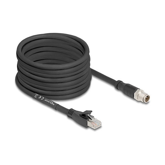DeLOCK Cable de red M12 X-codificado 8 pines a RJ45 Cat.5e S/FTP 10 m Negro