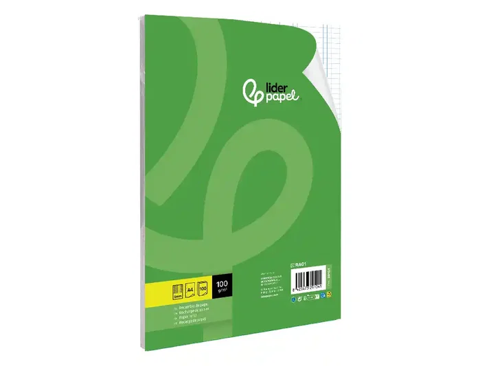 Liderpapel Recambio A4 100 hojas 60gr cuadro 8mm con margen 4 taladros