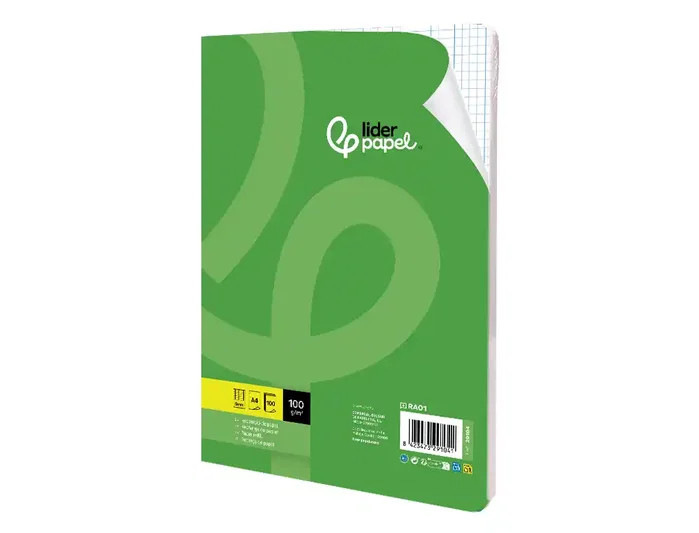 Liderpapel Recambio A4 100 hojas 60gr cuadro 8mm con margen 4 taladros