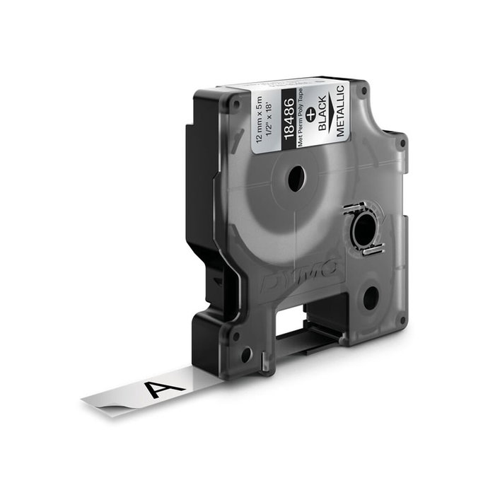 Dymo Cinta de Etiquetas Industrial Rhino ID1-12, Negro sobre Plateado, 12mm x 5,5m