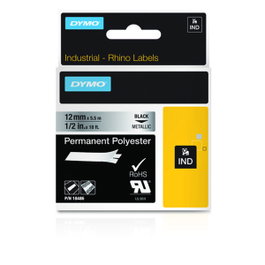 Dymo RHINO Cinta ID1-12 Negro sobre plateado 12mm x 5,5m