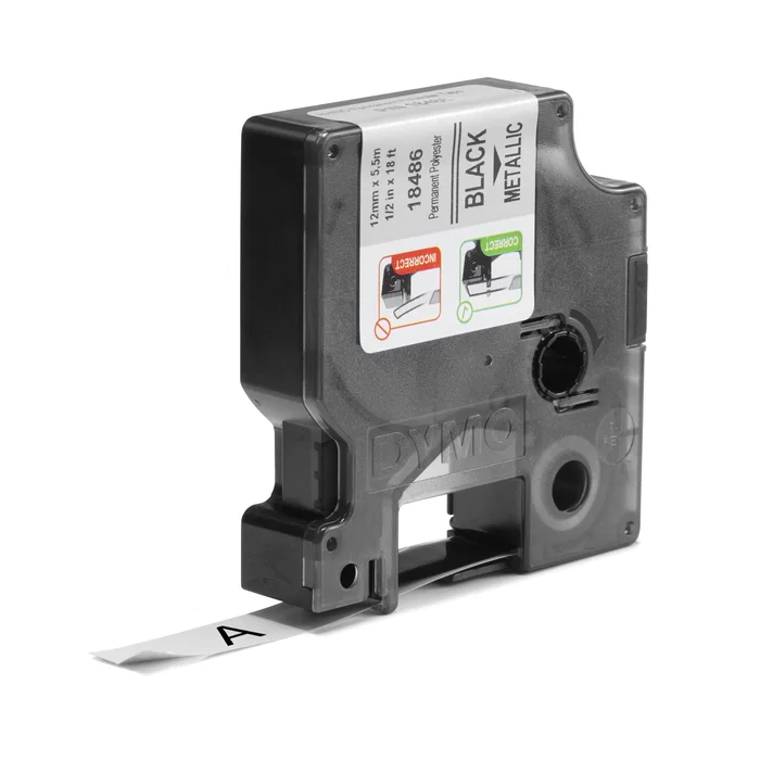 Dymo Rhino Cinta de Etiquetas Industrial 12mm x 5,5m Negro sobre Plata