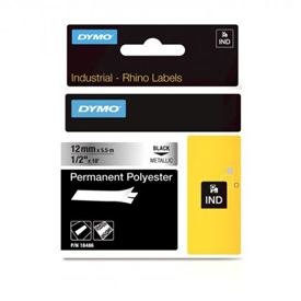 Dymo Cinta de Etiquetas Industrial Rhino ID1-12, Negro sobre Plateado, 12mm x 5,5m